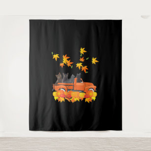 Funny Black Cats Truck Autumn Pumpkin Maple Leaf Tapestry