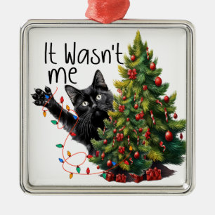 FUNNY BLACK CHRISTMAS CAT WITH TREE METAL TREE DECORATION