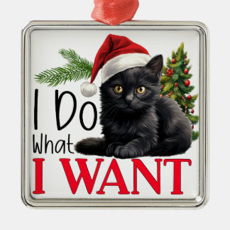 FUNNY BLACK CHRISTMAS CAT WITH TREE METAL TREE DECORATION