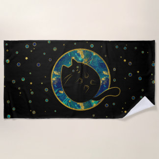 Funny Black Chubby Cat Beach Towel