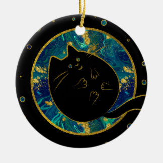 Funny Black Chubby Cat Ceramic Tree Decoration