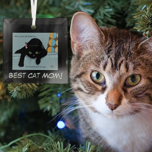 Funny Black Cute Best Cat Mum Mother’s Day Glass Tree Decoration