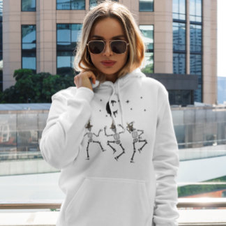 Funny black Dancing Skeleton halloween witch hat Hoodie
