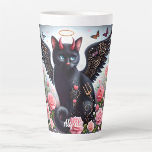 Funny Black Demon and Angel Cat  Latte Mug