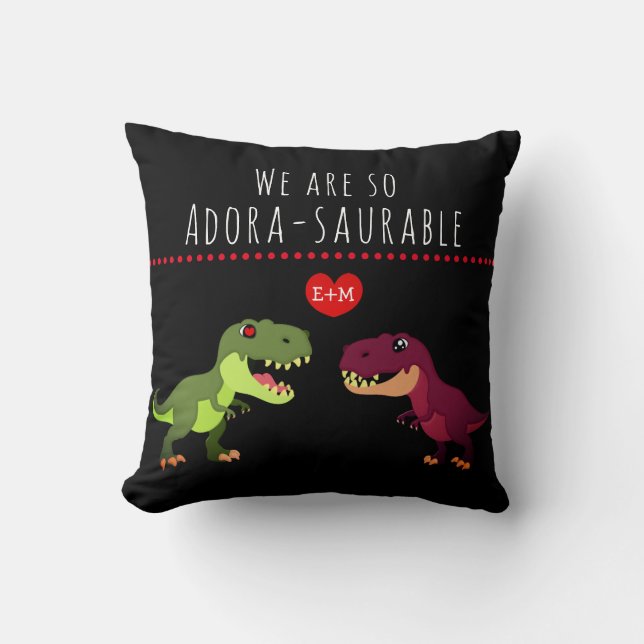 Funny Black Dinosaur Couple Love Valentines Day Cushion (Front)