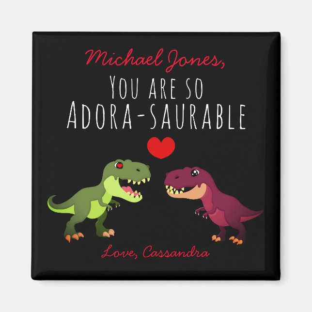 Funny Black Dinosaur Couple Pun Valentines Day Luv Magnet (Front)