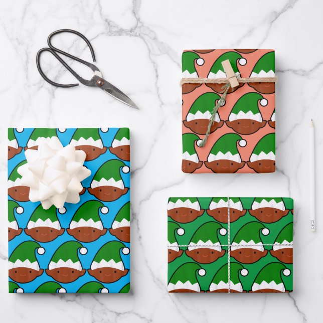 Funny Black Elf Face Wrapping Paper Sheet (Front)