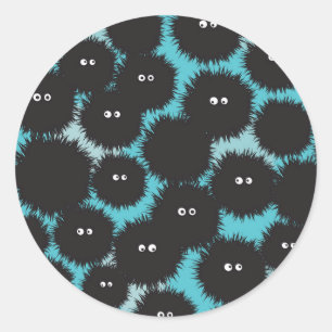 Funny black fluffy monsters  classic round sticker