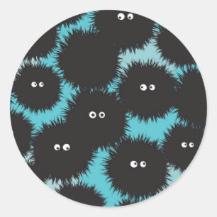 Funny black fluffy monsters  classic round sticker