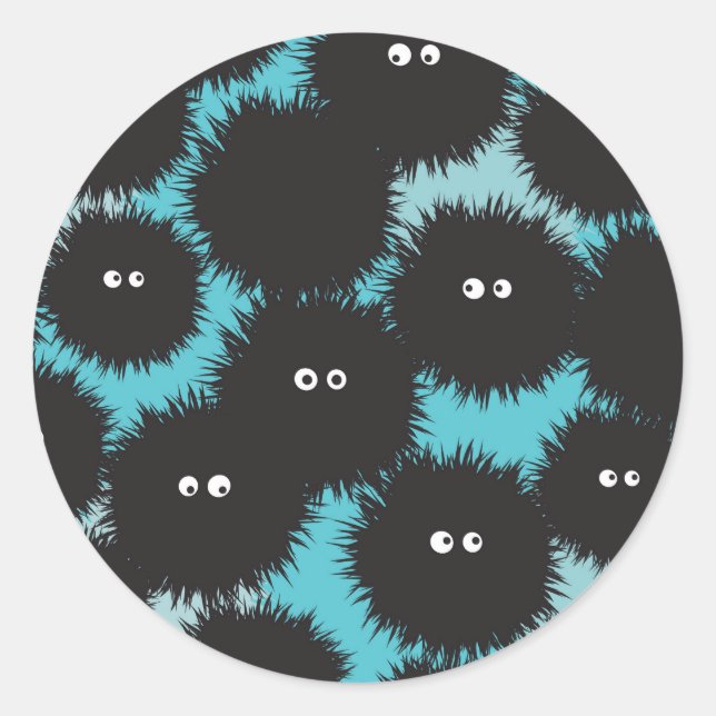 Funny black fluffy monsters  classic round sticker (Front)