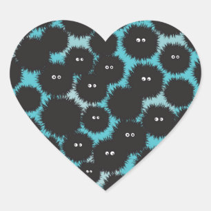 Funny black fluffy monsters  heart sticker