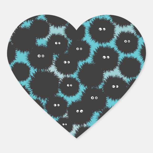 Funny black fluffy monsters  heart sticker (Front)