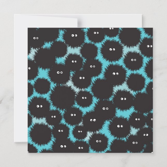 Funny black fluffy monsters  magnetic invitation (Front)