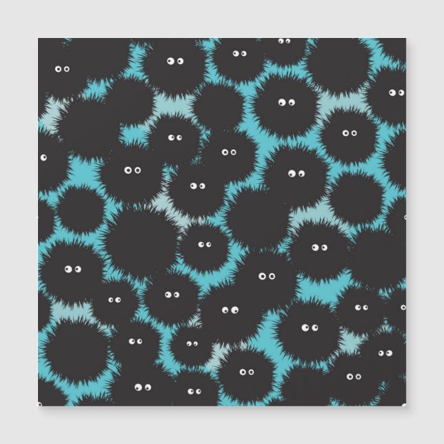 Funny black fluffy monsters  magnetic invitation (Front)