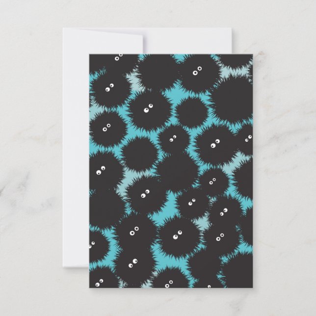 Funny black fluffy monsters  RSVP card (Front)