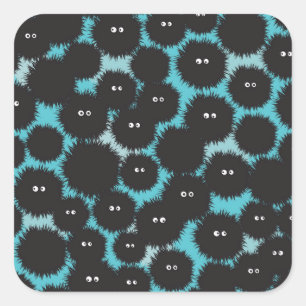 Funny black fluffy monsters  square sticker