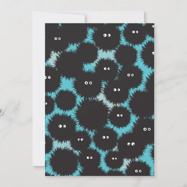 Funny black fluffy monsters  thank you card (Front)