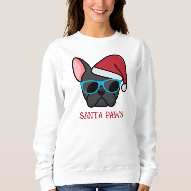 Funny Black Frenchie Santa Paws Christmas Sweatshirt (Front)