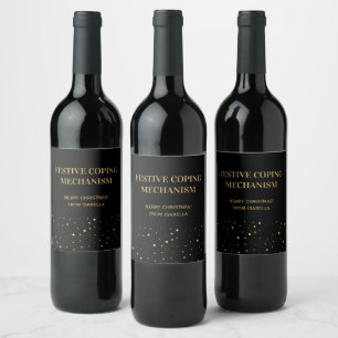Funny Black Gold Festive Coping Christmas Humour Wine Label