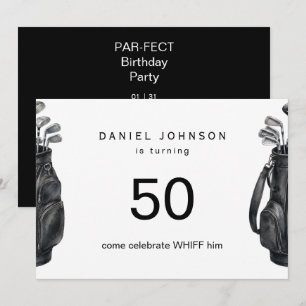 Funny Black Golf Birthday Party Invitation