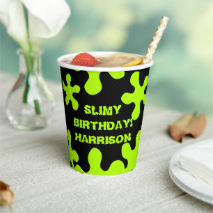 Funny black green slime custom name birthday paper cups