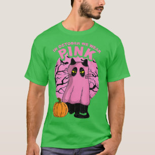 Funny black halloween cat october we wear pink spo T-Shirt