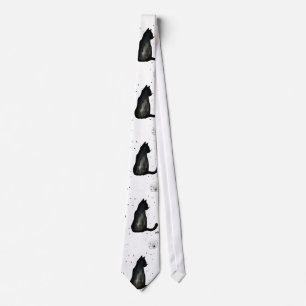 Funny black kitty cat watercolor pattern cute tie