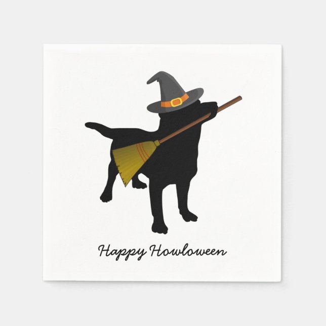 Funny Black Lab Dog Halloween Witch Hat Custom Napkin (Front)