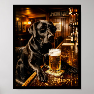 Funny Black Lab Drinking Beer Dog Sungles Pub Poster