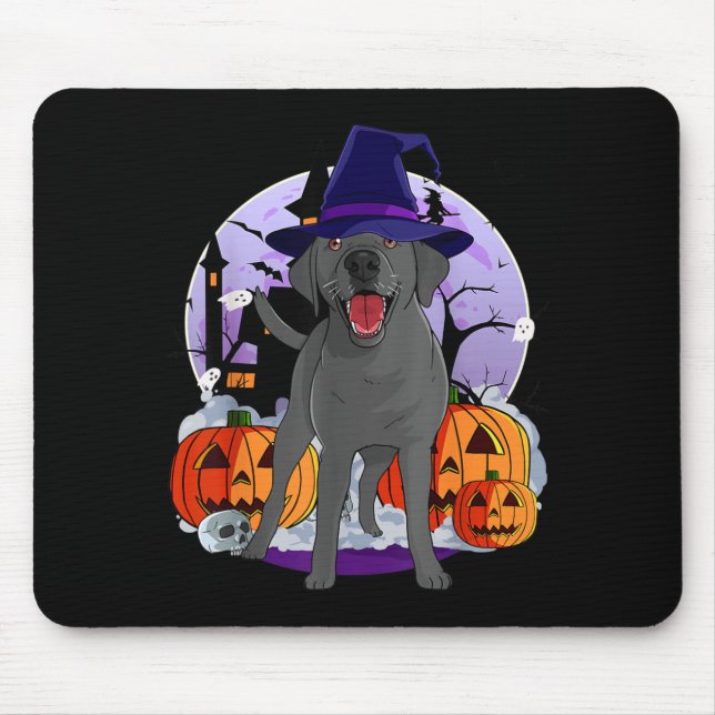 Funny Black Lab Labrador Dog Halloween Witch Mouse Mat (Front)