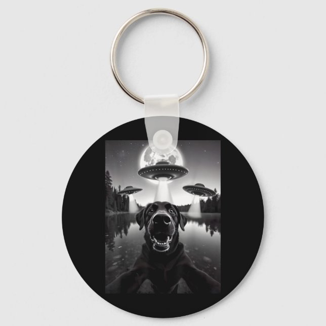 Funny Black Lab Labrador Dog Selfie With Ufos Key Ring (Front)