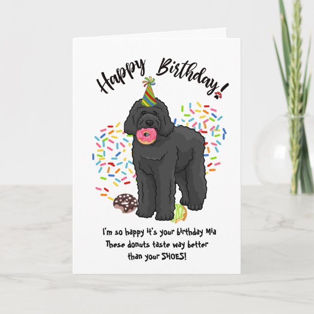 Funny Black Labradoodle Birthday Card Doughnuts (Front)