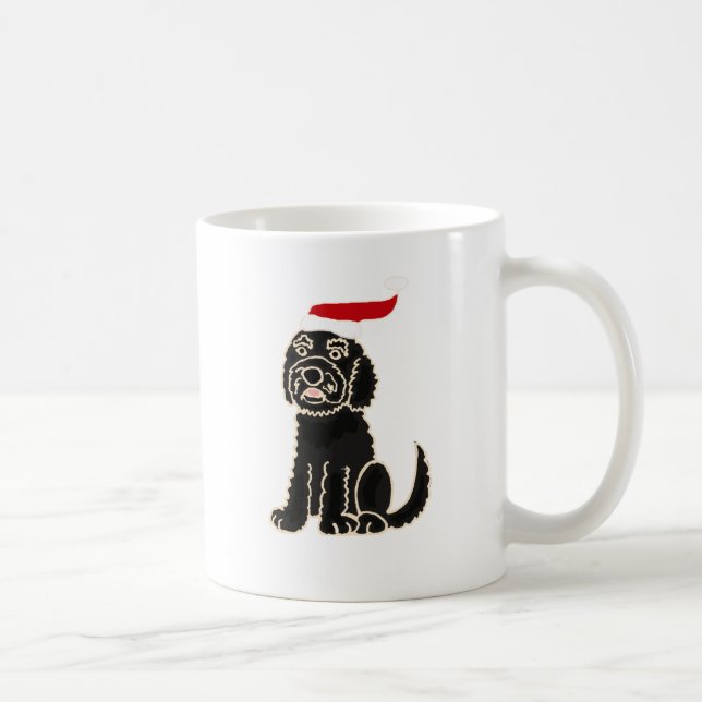 Funny Black Labradoodle in Santa Hat Christmas Art Coffee Mug (Right)