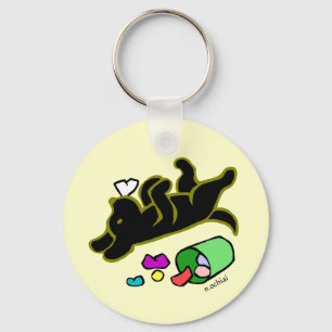 Funny Black Labrador Cartoon Illustration Key Ring