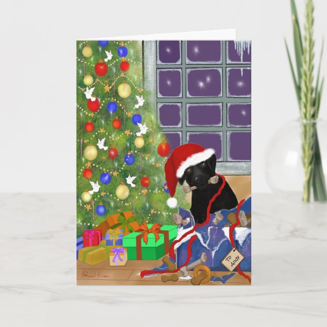 Funny, Black Labrador Christmas Holiday Card (Front)