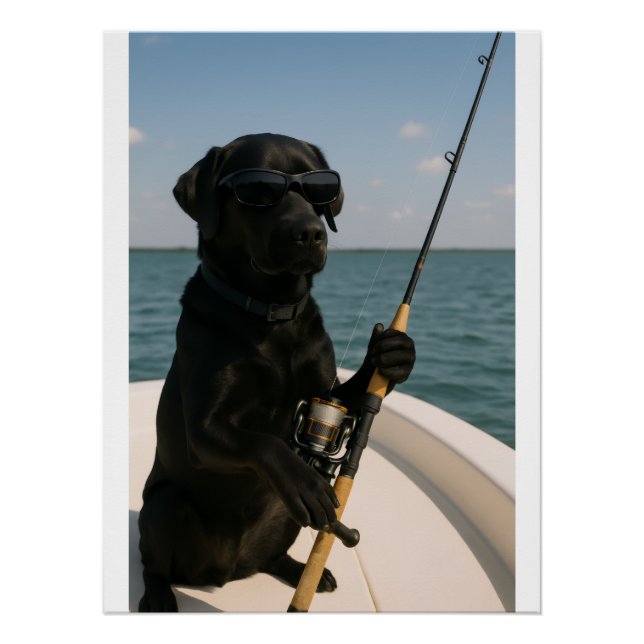 Funny Black Labrador Dog Fishing  Poster (Front)