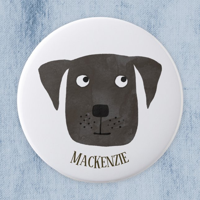Funny Black Labrador Retriever Dog Custom Name 3 Cm Round Badge (Fun Black Labrador Retriever Dog personalized button)
