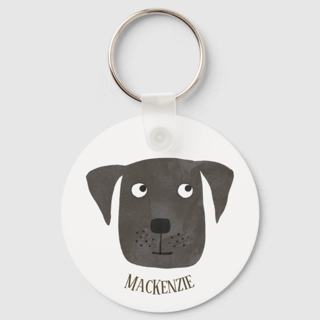 Funny Black Labrador Retriever Dog Custom Name Key Ring (Front)