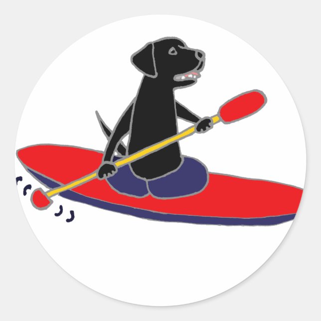 Funny Black Labrador Retriever Dog Kayaking Classic Round Sticker (Front)