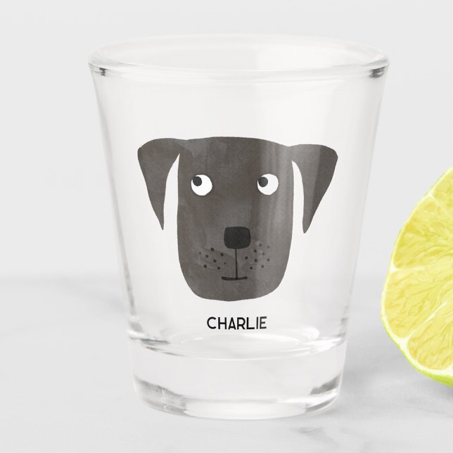 Funny Black Labrador Retriever Dog Personalised Shot Glass (Fun dog personalized custom name shot glass for animal lovers)