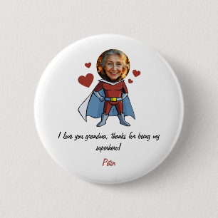 Funny Black & Maroon Cartoon Superhero Grandma 6 Cm Round Badge