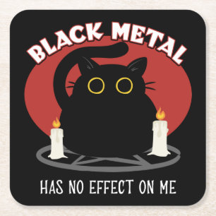 Funny Black Metal Satanic Cat Quote Square Paper Coaster
