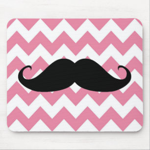 Funny Black Moustache And Pink Chevron Pattern Mouse Mat