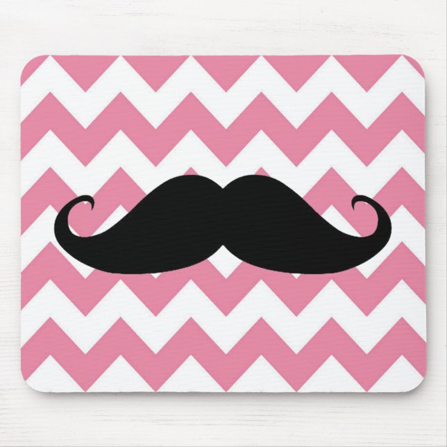 Funny Black Moustache And Pink Chevron Pattern Mouse Mat (Front)