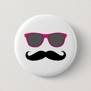 Funny Black Moustache and Pink Sunglasses Pin