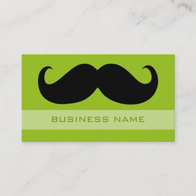 Funny Black Moustache and Plain Lime Business Card (Front)