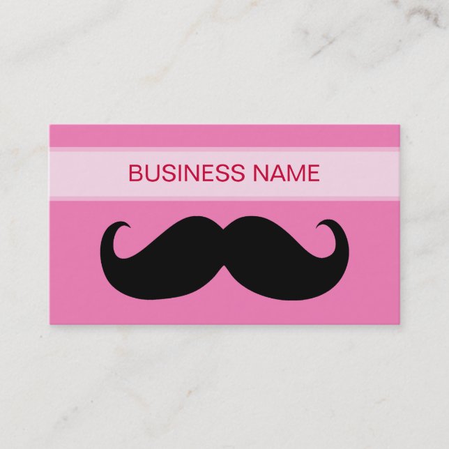 Funny Black Moustache and Plain Pink Business Card (Front)