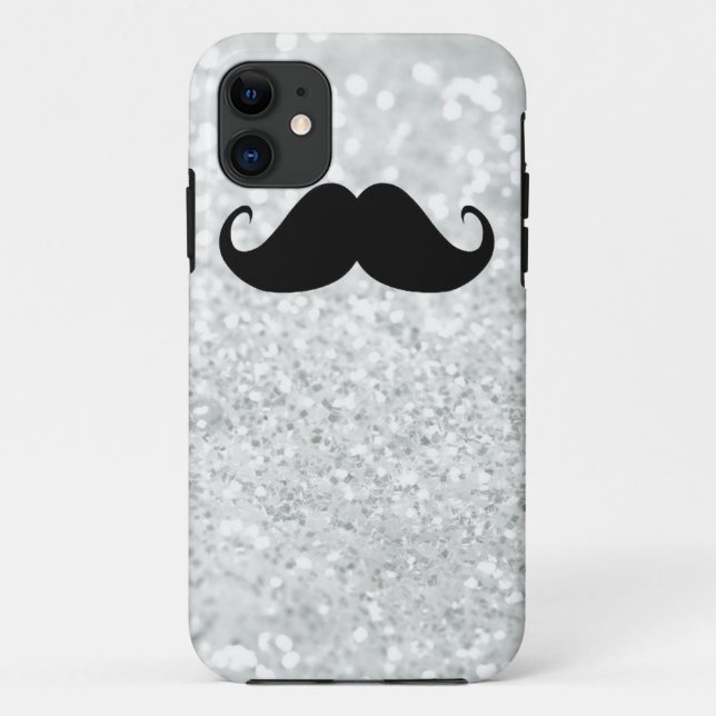 Funny Black Moustache And White Sparkle Bling Case-Mate iPhone Case (Back)