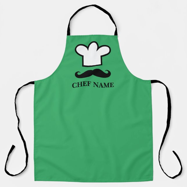 Funny black moustache BBQ chef apron for men (Front)