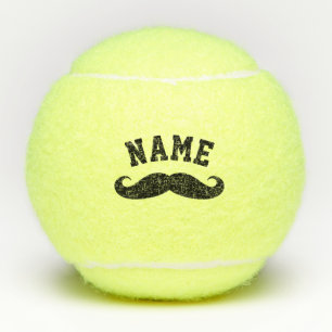 Funny black moustache custom name printed tennis balls